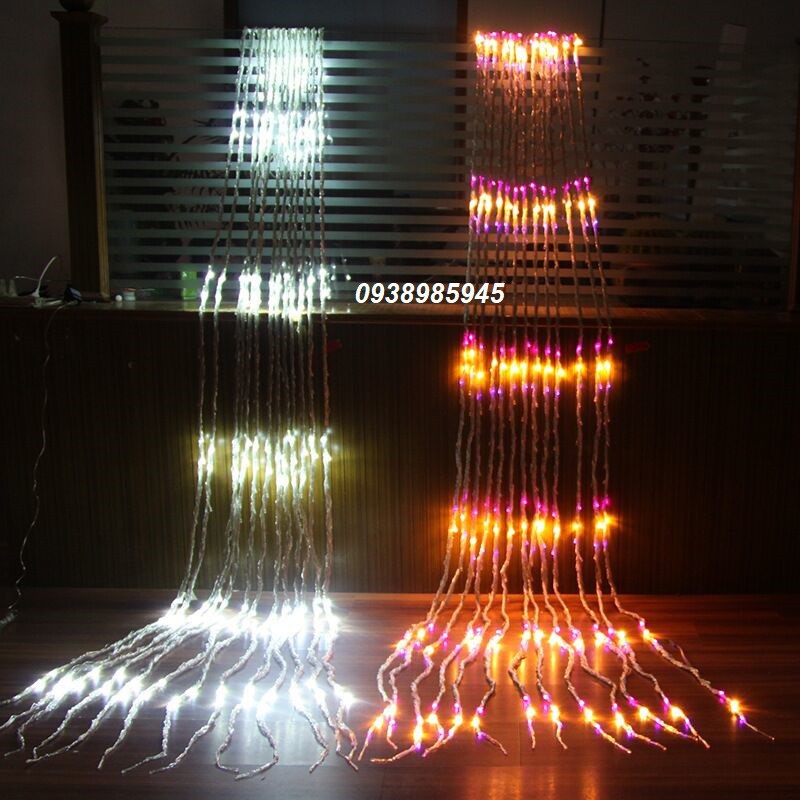 Đèn Led Trang Trí Thả Mành Kiểu Mưa Rơi Thác Nước 10 Sợi Dài 2.2m Ngang 3m Đủ Màu - Đèn Led Rèm Hiệu Ứng Mưa Rơi 3mx2m