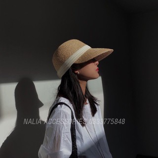 Mũ cói nửa đầu đai trắng cao cấp