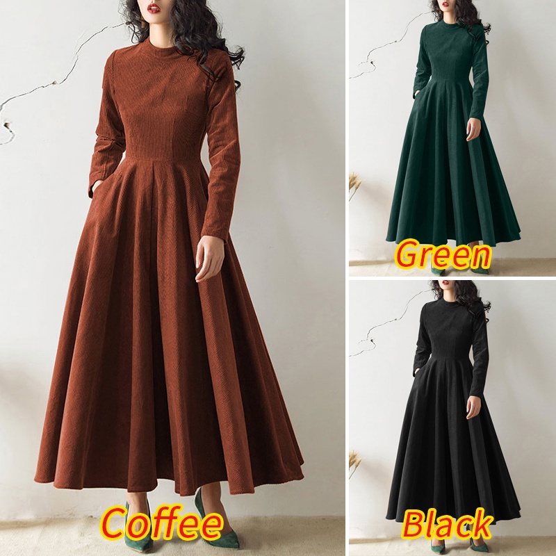 Đầm maxi ZANZEA tay dài cổ tròn lưng cao hợp thời trang dành cho nữ