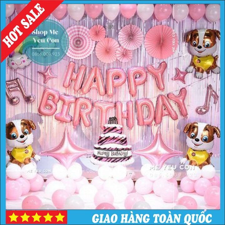 Trang Trí Sinh Nhật Cho Bé Gái Tuổi Cún, Đầy Đủ Phụ Kiện Bóng Dày Bền Đẹp, Màu Tươi Sáng, Happy Birthday 💕💕💕