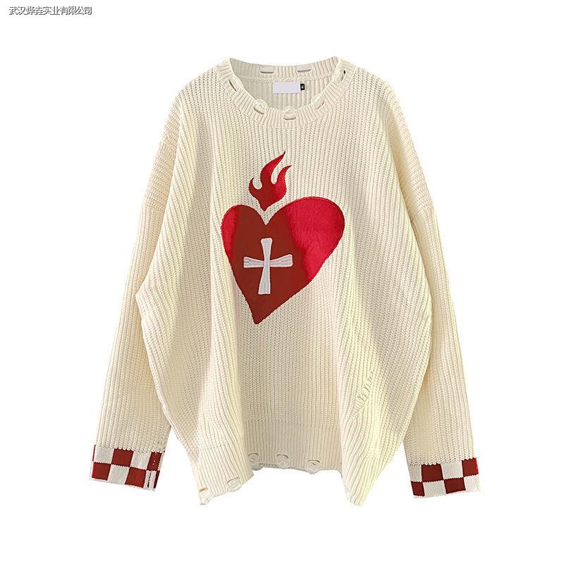 Áo sweater dệt kim phối rách hình trái tim thời trang mùa thu đông năng động cho nam và nữ | BigBuy360 - bigbuy360.vn