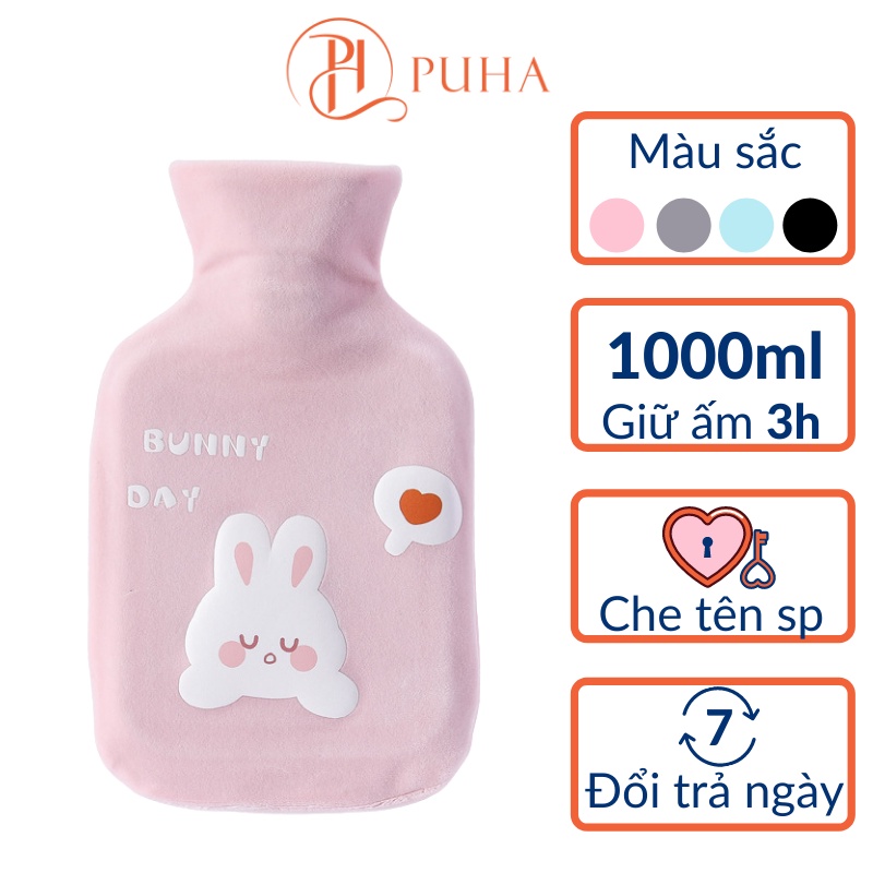 [Mã BMINCU50 giảm 50K đơn 250K] Túi chườm nóng đau bụng kinh Puha 1000ml công dụng sưởi ấm giữ nhiệt hiệu quả