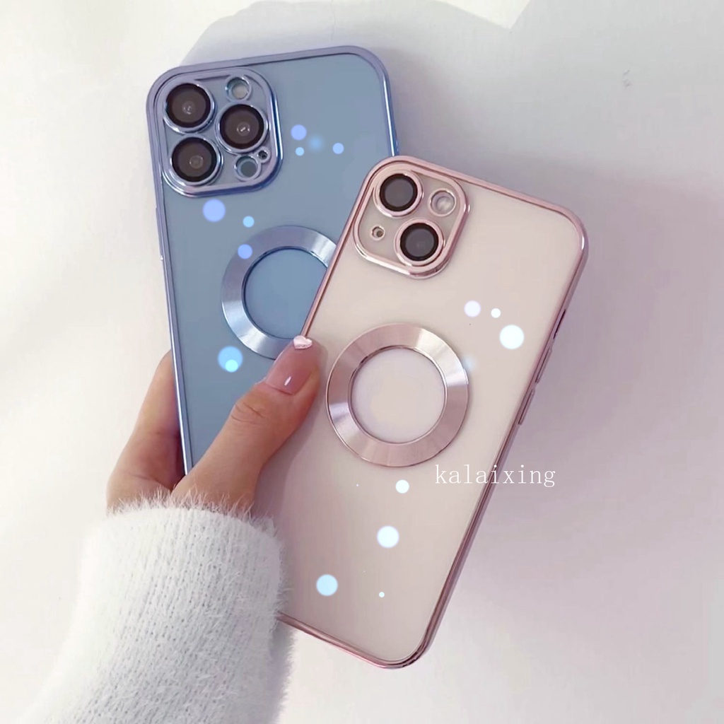 Ốp Điện Thoại Mạ Trong Suốt Kèm Miếng Film Bảo Vệ Ống Kính Cho iPhone 13mini 12mini 13 12 11 Pro MAX XS MAX XR X 6 7 8 Plus