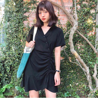 Đầm Big Size Thiết Kế Lotifas đầm đen rúm hông rút dây cho người béo mập từ 55-95kg | BigBuy360 - bigbuy360.vn