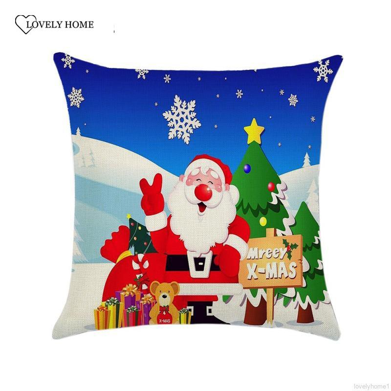 Cartoon Printed Christmas Holiday Decorative Pillowcase Throw Cushion Cover Home Car Decorations