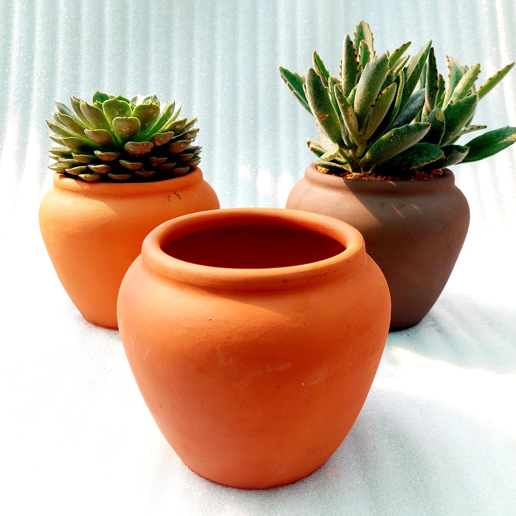 Chậu đất nung, Chậu sen đá - Chum lùn, đường kính miệng 14cm, chiều cao 15cm