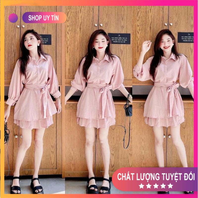 [Mã FADI5K245 giảm 5K đơn 0đ] Combo Váy Áo 💦 set sơ mi thắt nơ chân váy xoè Mã SET06 | BigBuy360 - bigbuy360.vn