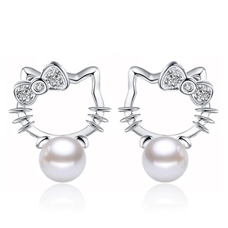 Bông tai thời trang Hello Kitty Ngọc trai mạ bạc Bông tai trang sức