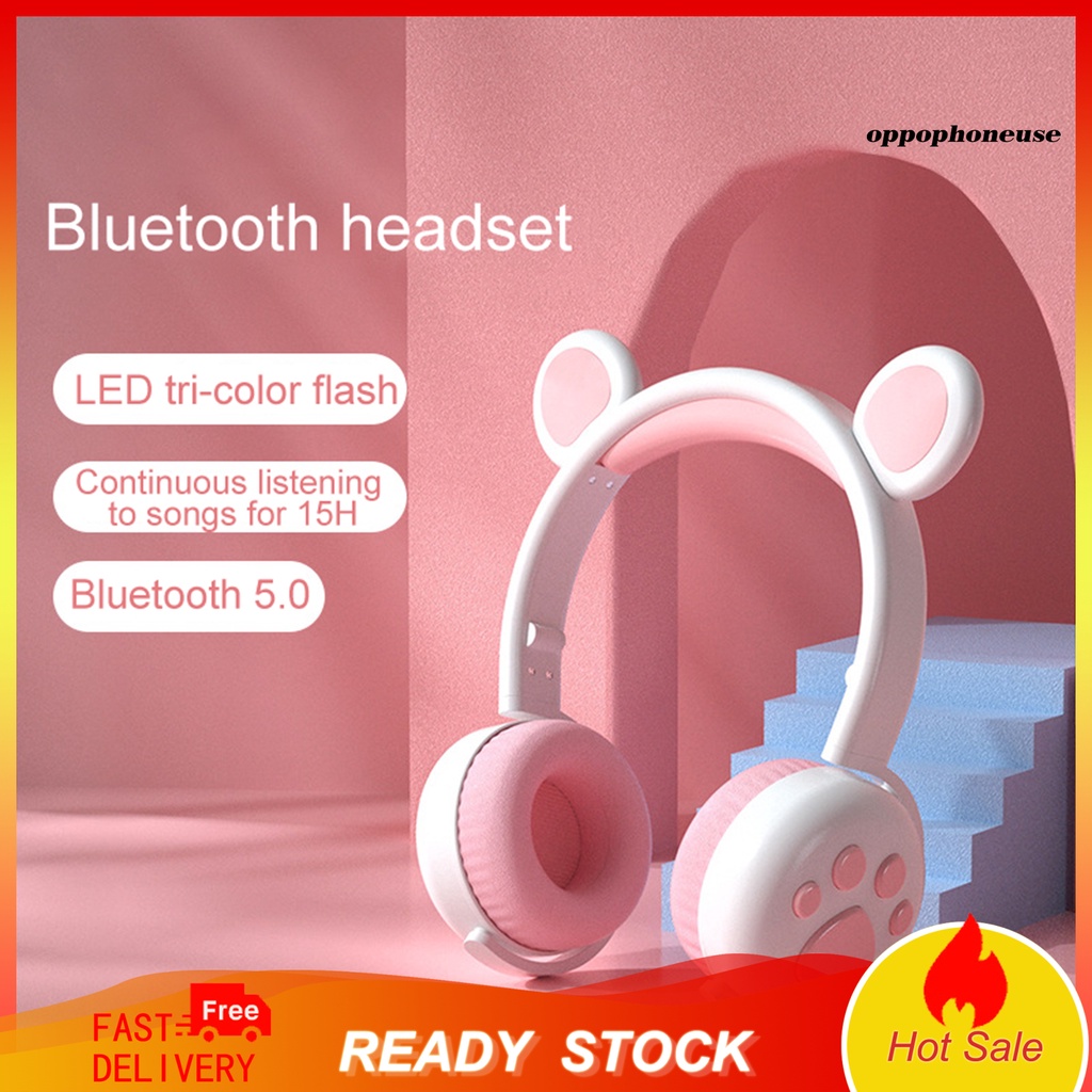 Tai Nghe Bluetooth 5.0 Có Thể Gấp Gọn Hình Gấu Phát Sáng Cho Điện Thoại Oppo_Bluetooth