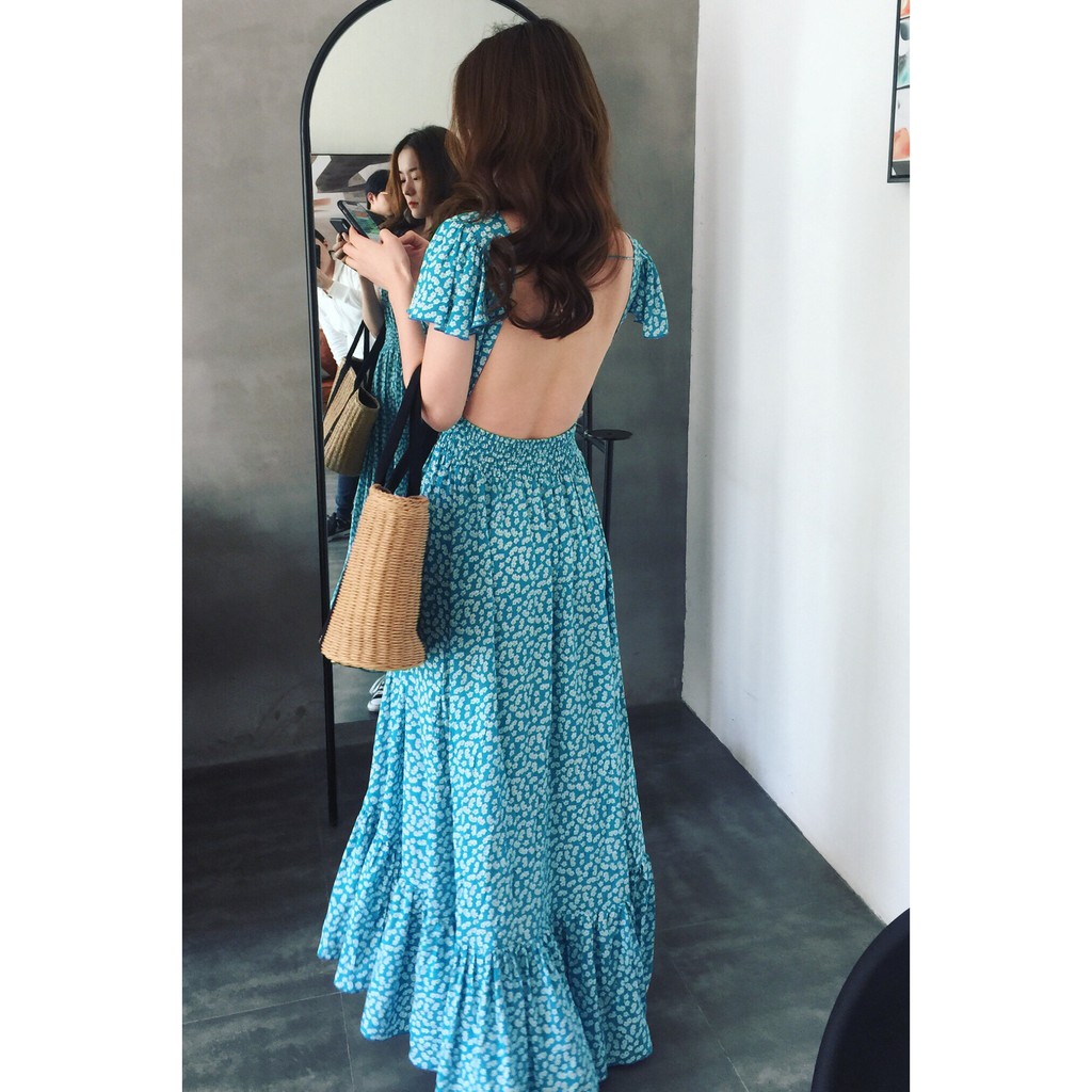 (HÀNG SẴN) Váy maxi hở lưng đuôi cá công chúa cổ tích Boho style Vintage đi biển hè 2021 | BigBuy360 - bigbuy360.vn