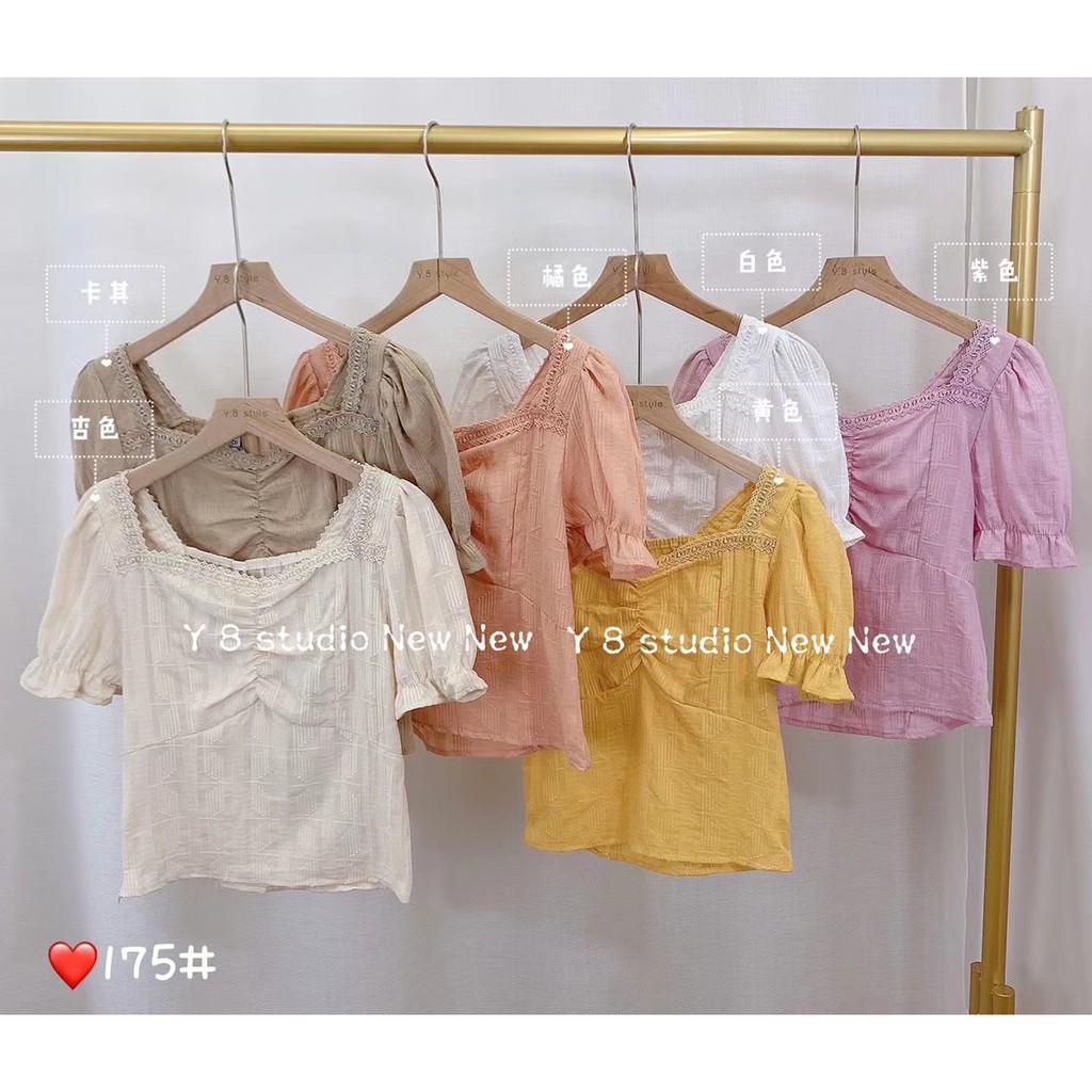 Áo thô trơn màu cách điệu phối ren Ulzzang style  Hàng quảng Châu