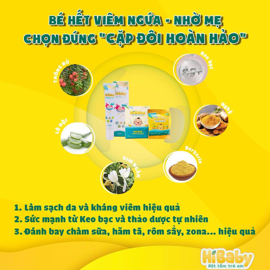 [CHÍNH HÃNG] Bột Tắm Trẻ Em HIBABY - Trị Chàm Sữa, Mụn Nhọn, Hăm Tã, Rôm Sảy Ở Trẻ Nhỏ