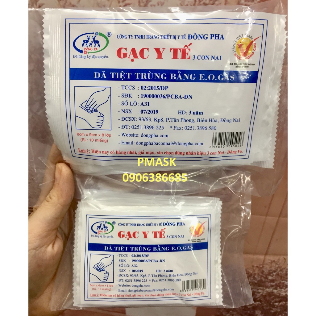 Gạc y tế tiệt trùng Đông Pha 5x6 / 8x9cm (Gói 10 miếng)