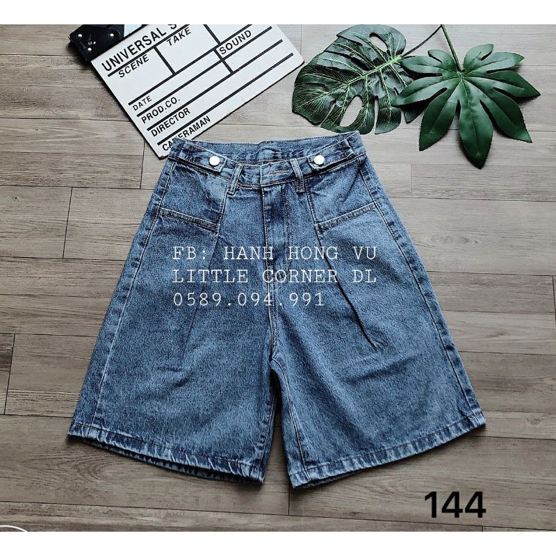 Quần ngố lửng short jean ống rộng lưng cao phối nút hông xếp ly túi form ulzzang kèm ảnh thật