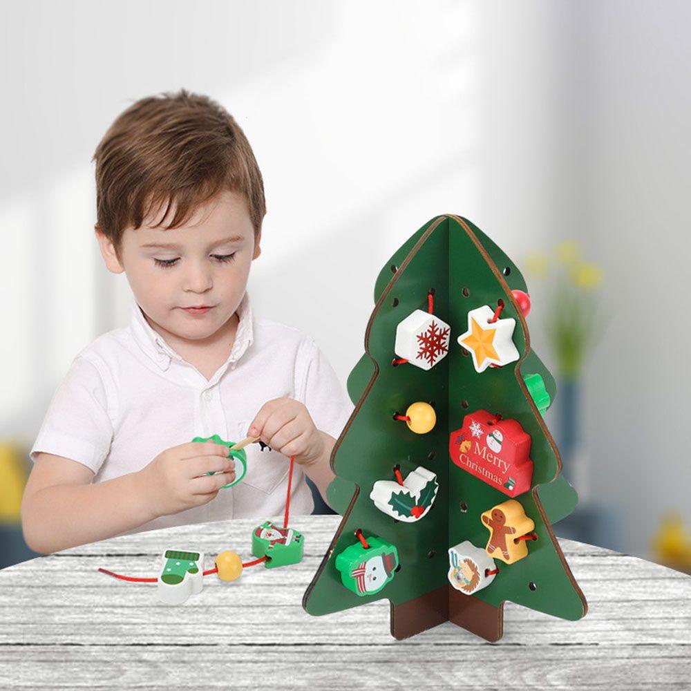 Bộ Đồ Chơi Xỏ Hạt Gỗ Hình Cây Thông Giáng Sinh Dành Cho Trẻ Em