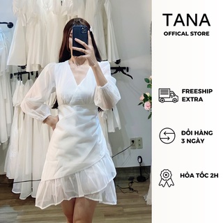 Đầm dự tiệc TANA D0312 Đầm cổ tim đắp chéo bèo vải tơ xốp xịn có quần trong mặc đi tiệc, đi chơi, hàng ngày