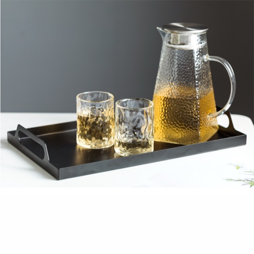 Bộ bình thủy tinh chịu nhiệt vân sần đáy vuông kiểu Nhật 1800ml, 1500ml kèm giá úp cốc và khay inox