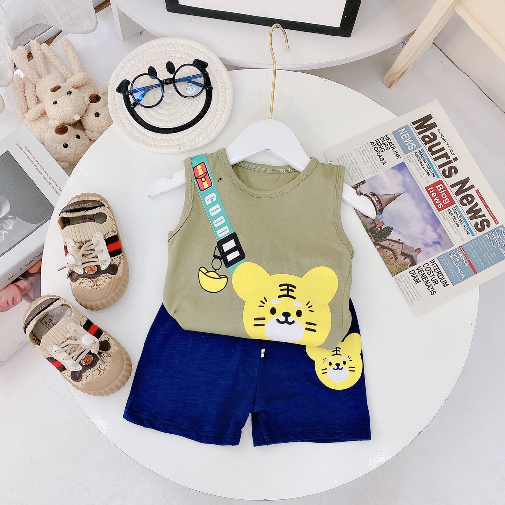 [Thanh Lý] Bộ Ba Lỗ In Hình Con Hổ Cho Bé Trai Chất Cotton Co Giãn 4 Chiều