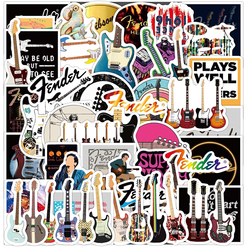 Bộ 50 miếng dán sticker trang trí đàn guitar, ukulele, nón bảo hiểm, laptop... chủ đề Fender Xe hơi