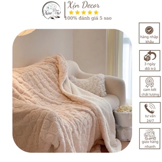 Chăn lông cừu hàng nhập khẩu cao cấp hoạ tiết tim 2022 Xịn Decor