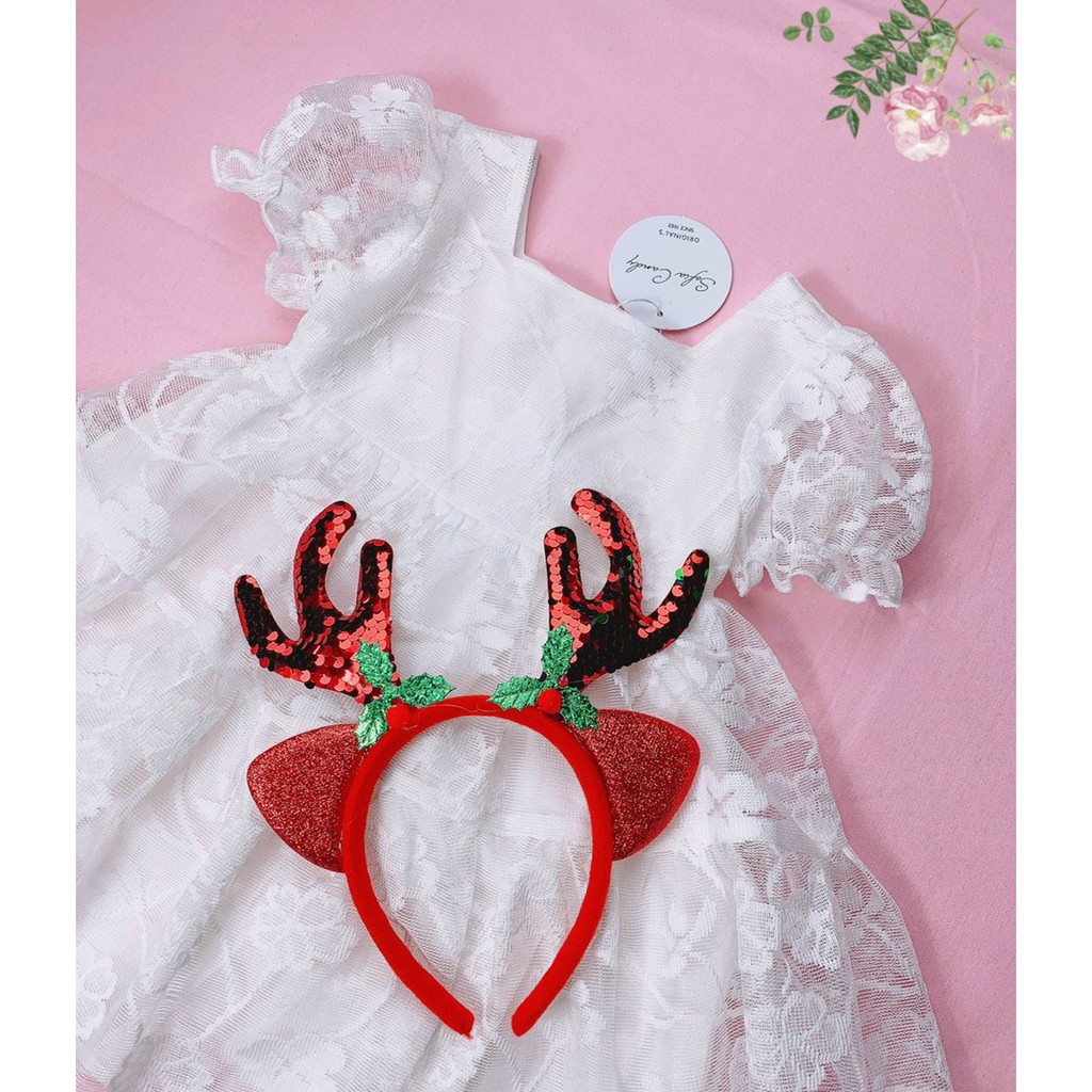Đầm voan ren hoa mai trắng cho bé diện Noel và Tết