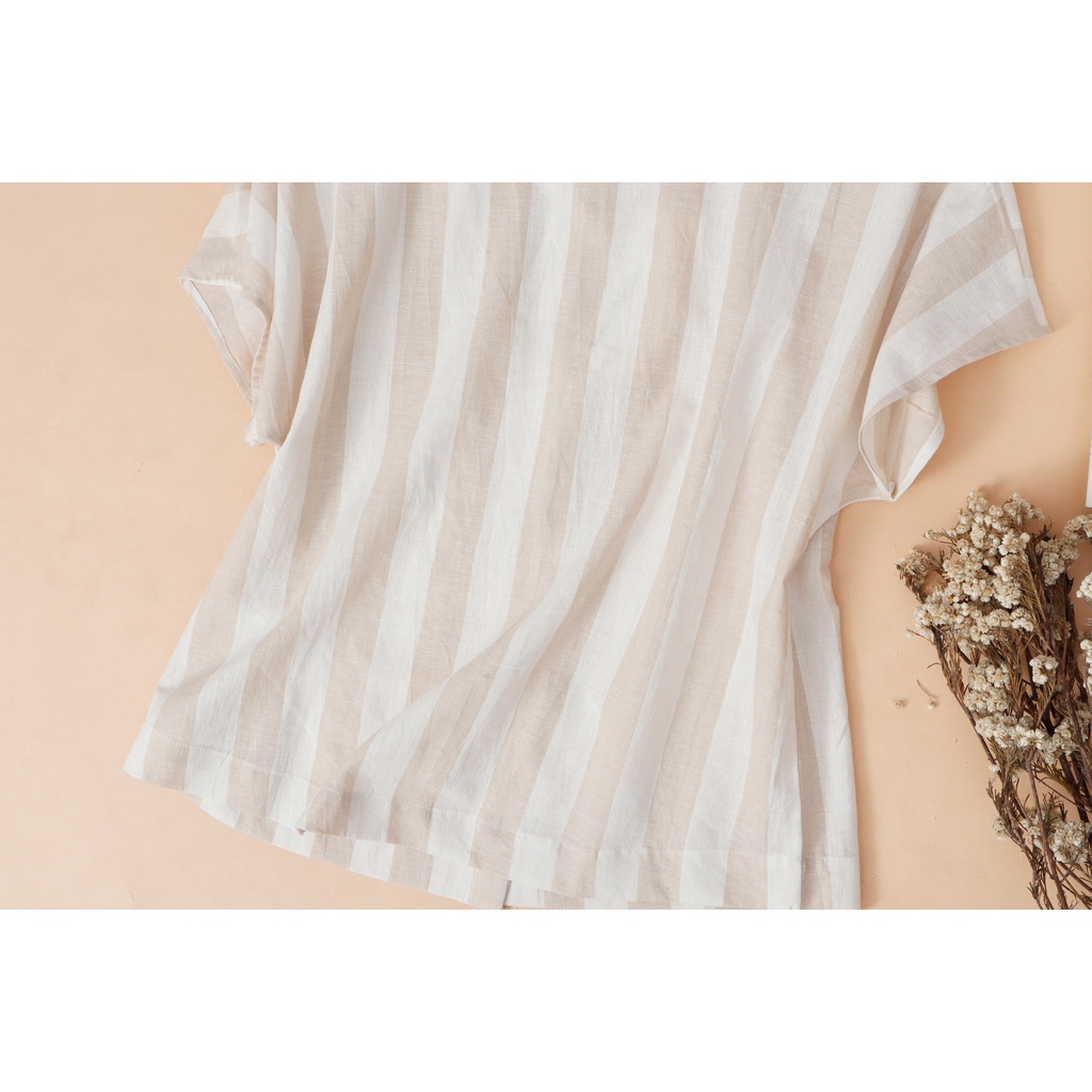 Áo cánh dơi Linen sọc trắng kem KACHISA 642