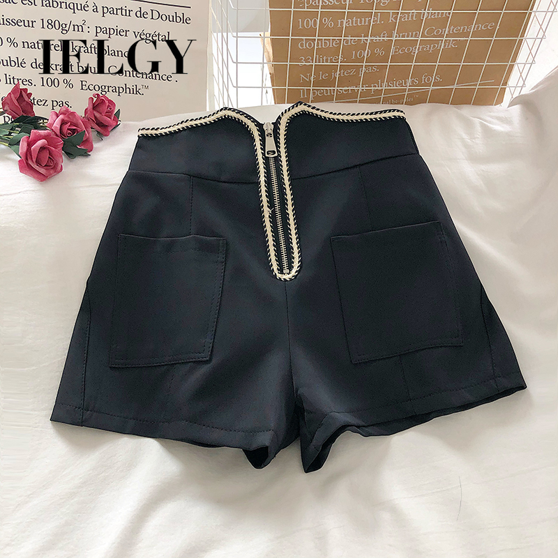 Quần short cạp cao IELGY ống rộng phong cách Hàn Quốc cho nữ