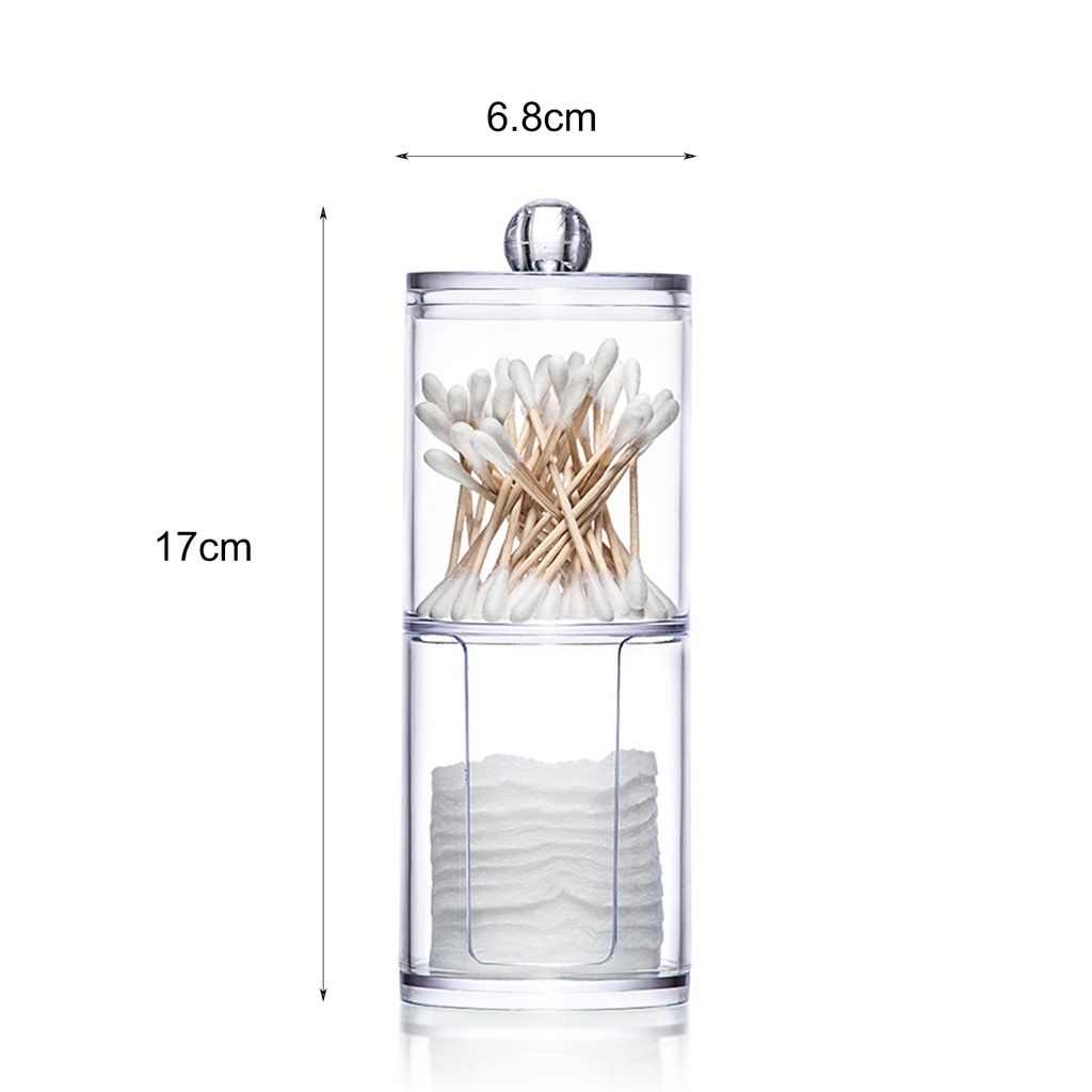 Hộp đựng tăm bông/bông tẩy trang 2 tầng chất liệu nhựa trong suốt kích thước 17x6.8cm kèm 1 cái nắp