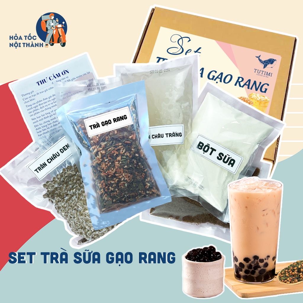 Set Nguyên Liệu Pha Trà Sữa Trân Châu Vị Gạo Rang ,Topping Trân Châu Đen, Trân Châu Trắng 20 - 25 Ly