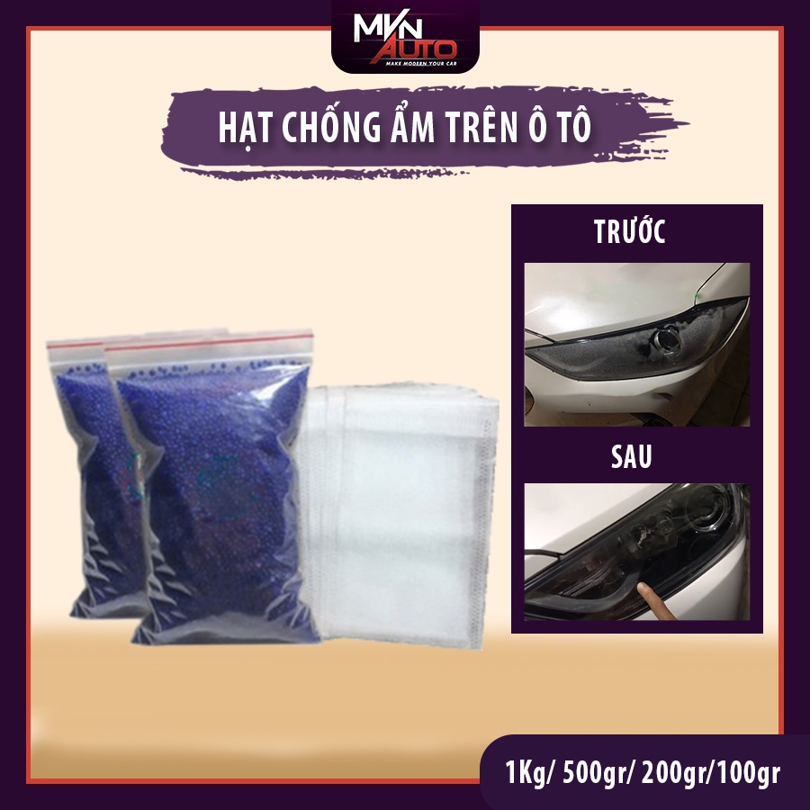 Hạt chống ẩm, hạt hút ẩm màu xanh hút nước chống ẩm kính và đèn bị động nước bên trong ô tô, tặng kèm túi giấy vải - Mvn