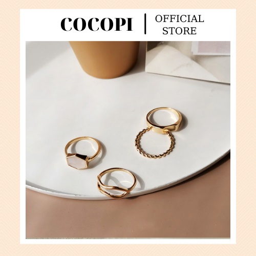 Set nhẫn, bộ nhẫn khảm xà cừ mix 4 chiếc phong cách Hàn Quốc Cocopi.accessories