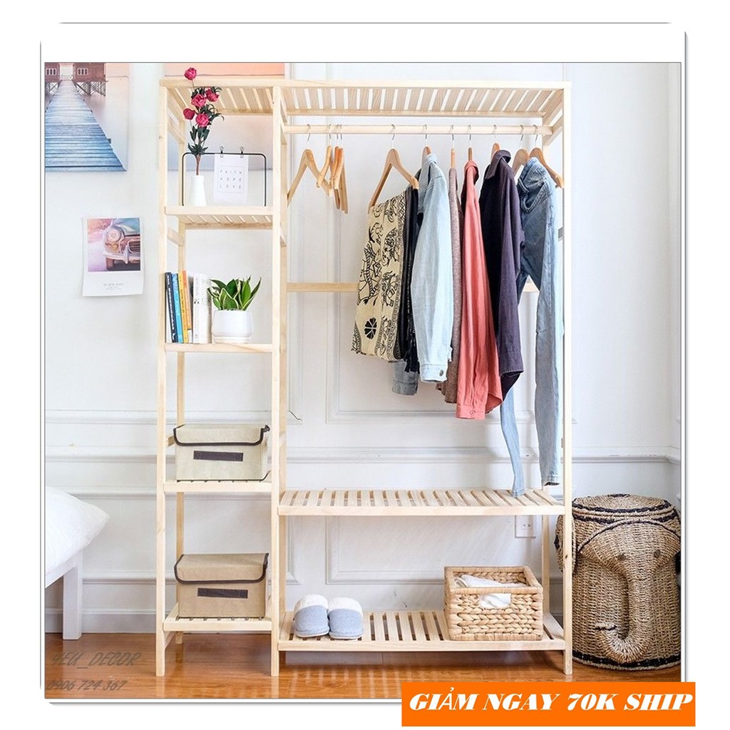 Kệ Treo Quần Ao 2 Gian Tủ Treo Quần Ao 2 Gian Gỗ Thong Nhập Khẩu Tủ Treo Quần Ao Gỗ Thong 2 Khoang Nội Thất Phong Ngủ Khac Nhan