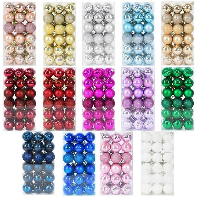 Bộ 36 Quả Châu Trang Trí Cây Thông Giáng Sinh / Năm Mới Kích Thước 4cm