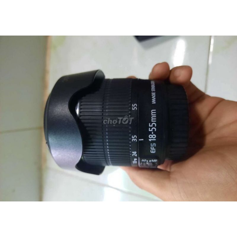 Lens kit canon 18-55 cap trước cap sau + kèm hood.