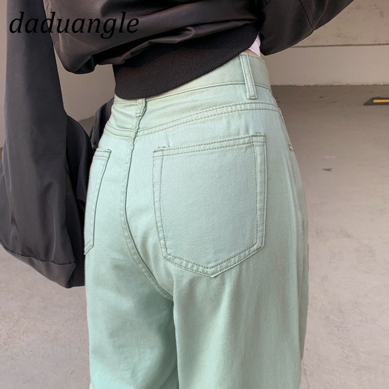 Daduhey Quần ống rộng suông thẳng lưng cao thời trang màu sắc thời trang phong cách Hàn Quốc mùa hè