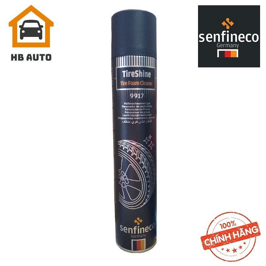 Chai Vệ Sinh Lốp Xe SENFINECO 9917–400ML Tire Schine Tire Foam Cleaner phục hồi màu đen của vỏ xe – Hàng Đức Chính Hãng