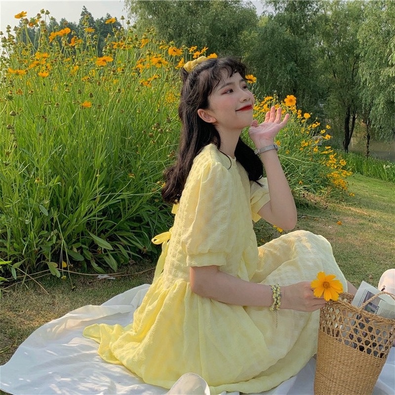 Đầm Tay Phồng Ngắn Dáng Ôm Thời Trang Mùa Xuân Xinh Xắn Cho Nữ