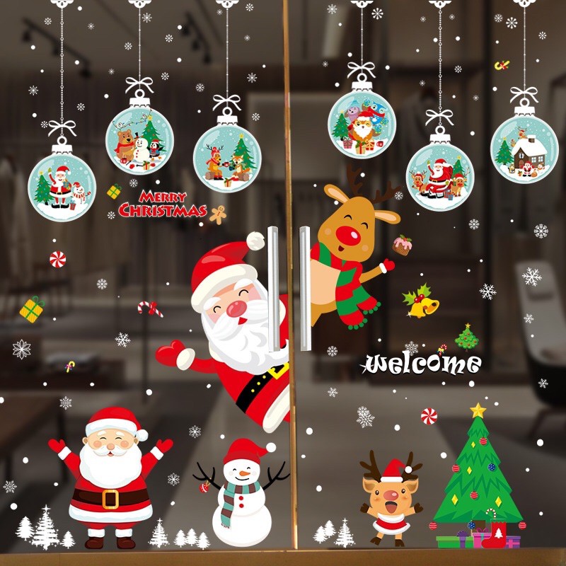 Combo decal dán Noel - HÍT TĨNH ĐIỆN CHÂU LỚN PHỐI NOEL CHÀO VÀ NHÂN VẬT ĐÓN LỄ ( 3 tấm )