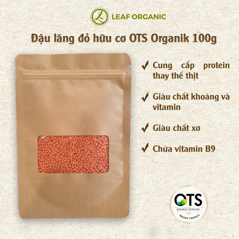 Đậu lăng đỏ hữu cơ OTS Organik túi zip 100g giàu chất khoáng chất xơ