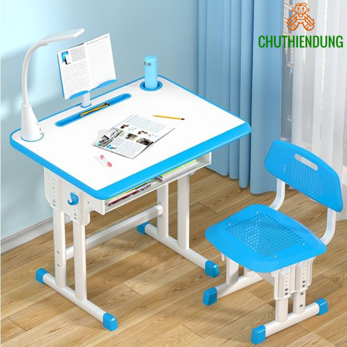 Bộ Bàn Ghế Học Sinh Chống Gù, Chống Cận, Bàn Học Thông Minh Cho Bé Tăng Chỉnh Chiều Cao Tuỳ Ý ( Kèm đèn và giá đỡ sách)