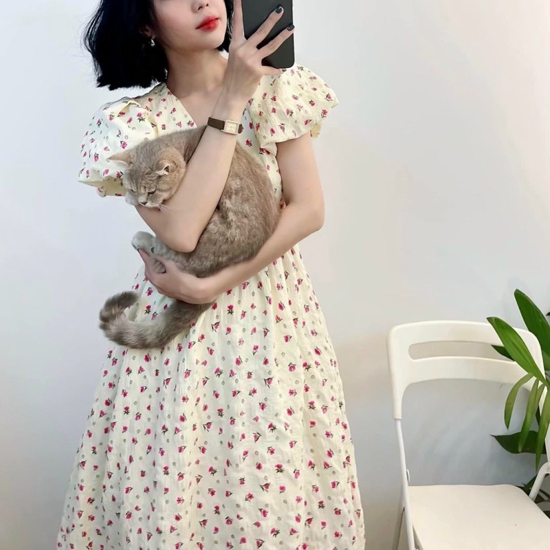 ĐẦM HOA XỐP VINGTAGE RETRO