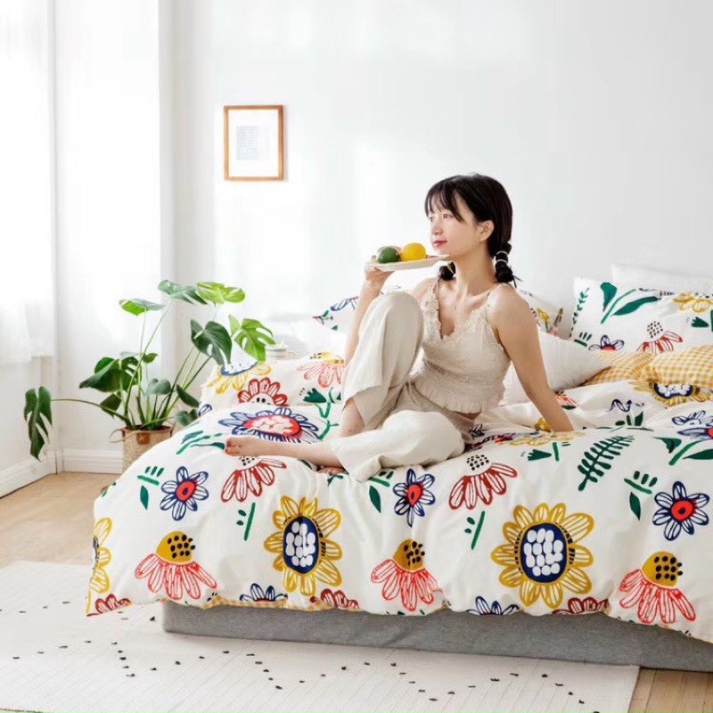 Bộ Chăn Ga Gối Cotton Organic Hoa Ngũ Sắc