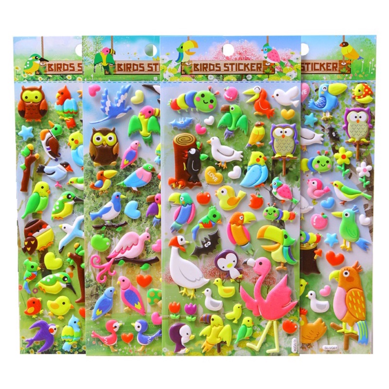 Sticker 3D chống thấm thế giới loài chim dán cho bé đồ chơi dán giải trí học thêm về con vật động vật