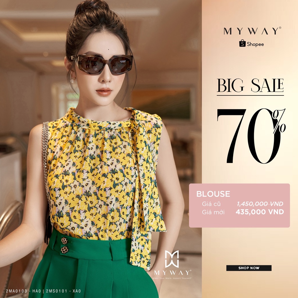Áo Sơ Mi Kiểu Nữ MY WAY Không Tay Cổ Nơ Sang Trọng 2ma0103 ha0