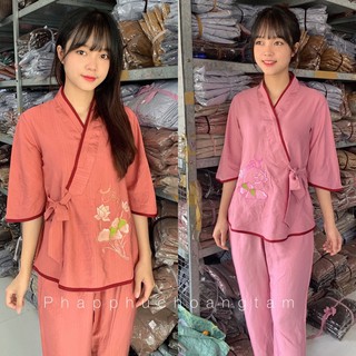 Đồ lam đi chùa # xéo nơ thêu vải tơ cao cấp