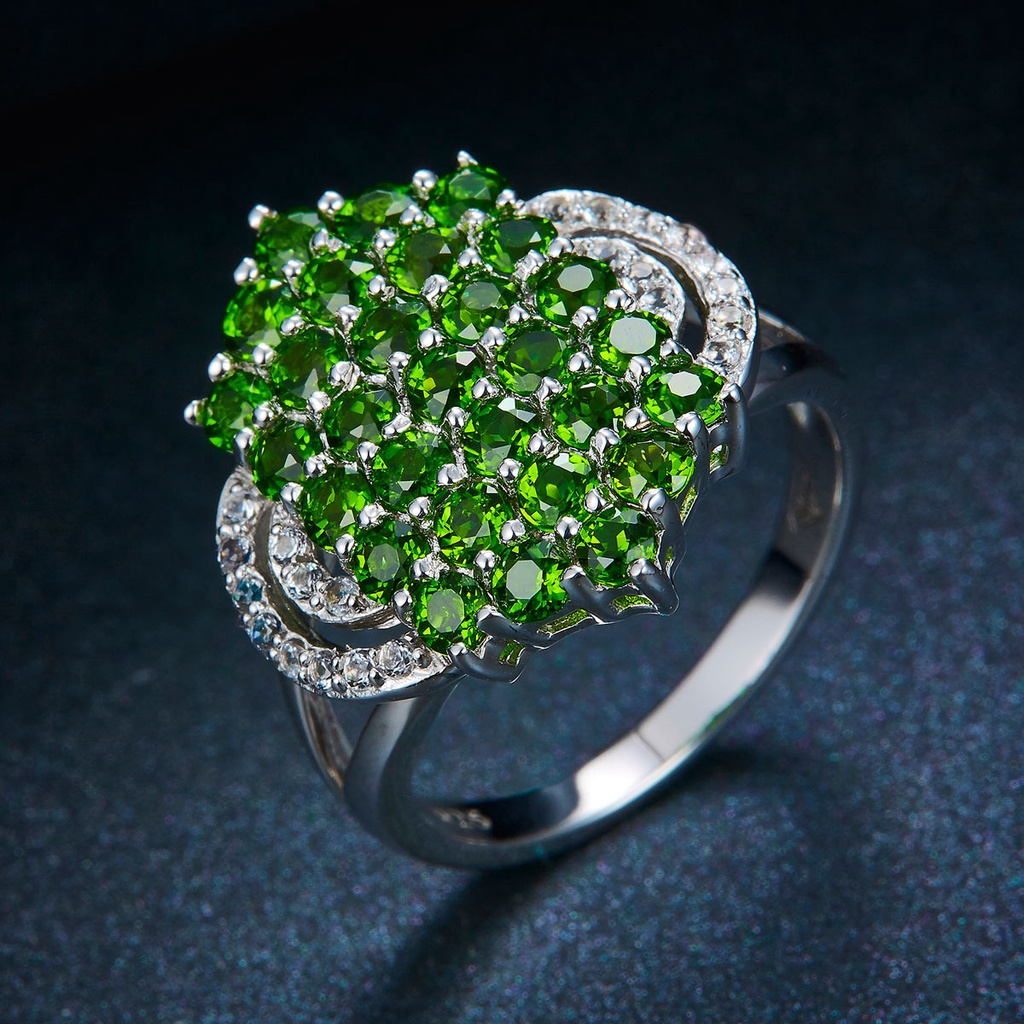 Nhẫn Bạc S925 Đính Đá Quý Xanh Tự Nhiên Sang Trọng