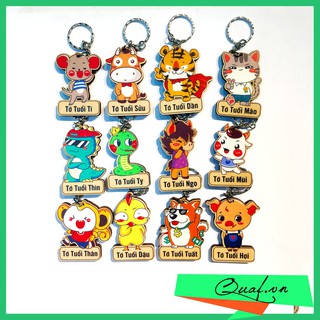 Móc khóa gỗ 12 con giáp in màu UV (Móc khóa Danbo)