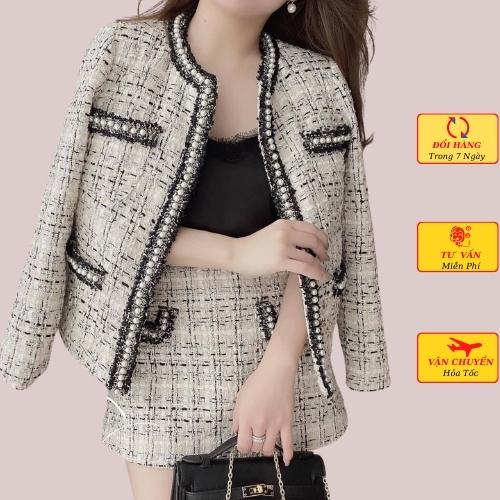 Set dạ tweed nữ áo khoác kèm chân váy dạ mùa đông ulzzang Hàn Quốc