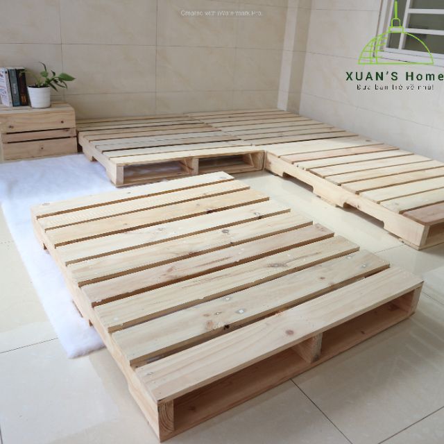 Giường pallet gỗ thông nhiều kích cỡ (Loại 1m6 x 2m), thanh gỗ nhập khẩu, chống mối mọt, màu đẹp tự nhiên, giá bình dân