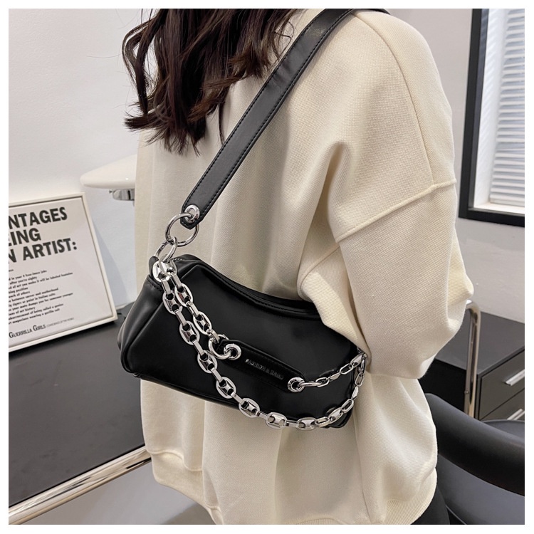 Túi Đeo JASMIN NOIR Chéo Nắp Gập Bằng Da PU Phối Dây Xích Thời Trang Cho Nữ
